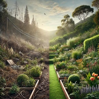 Ein ordentlicher Garten rechte und ein Chaosgarten kinks: Sinnbild für das Besprechungswesen.